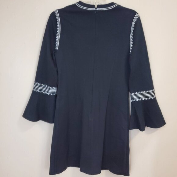 Kobi Halperin Dress Sz Small Bell Sleeve Stretch Knit Embroidered Above the Knee - Picture 6 of 7